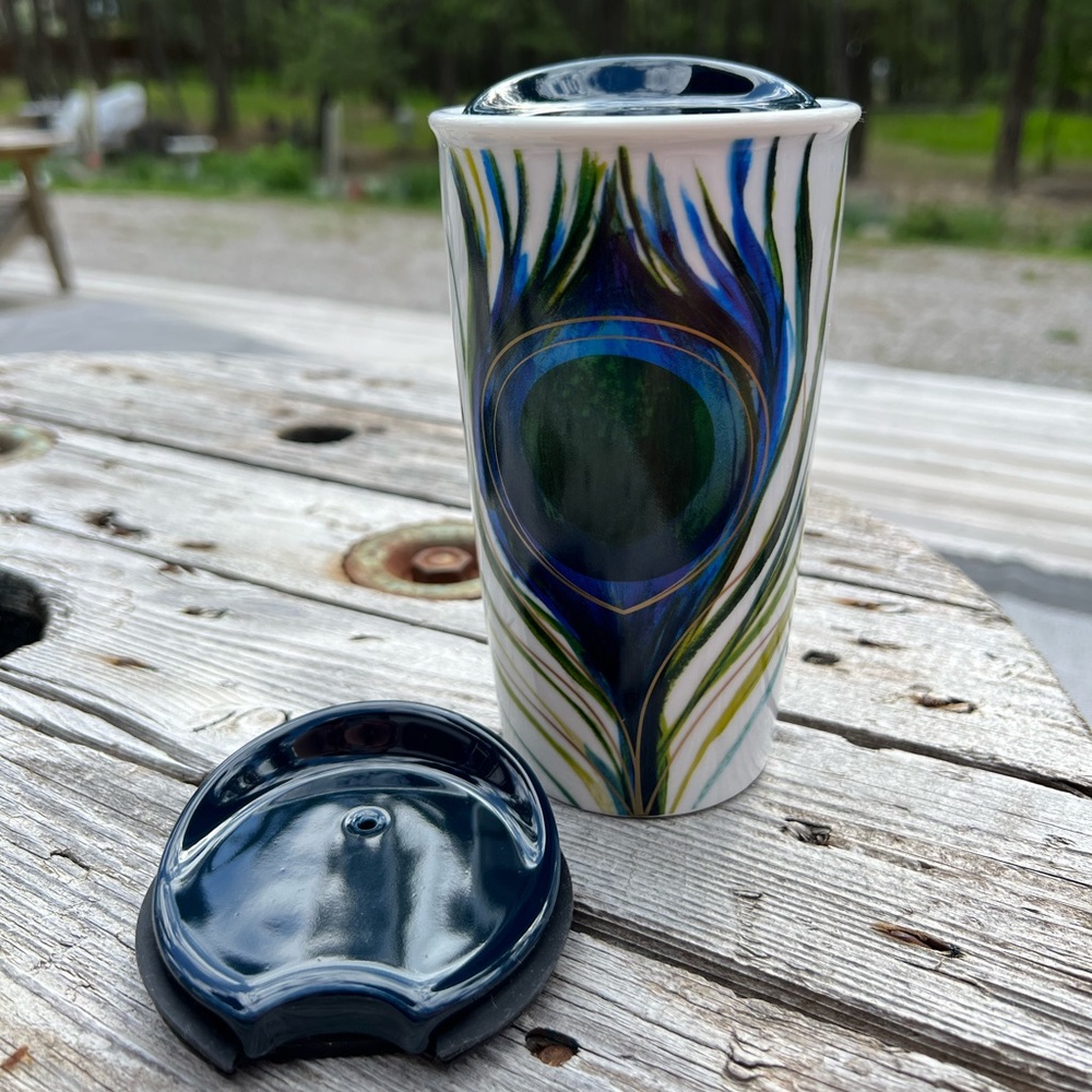 STARBUCKS | Peacock Feather Ceramic Tumbler Circa 2014